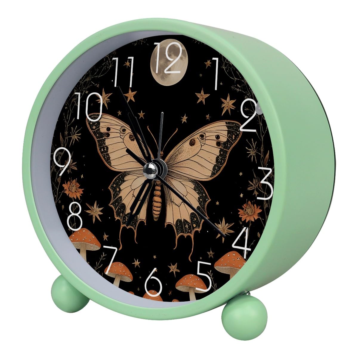 Luoweisi Analog Alarm Clock Butterfly Mushroom, Silent Non-Ticking with Night Light, Battery Operated, Round Desk Alarm Clock for Office, Bedroom, Elderly, Adults, Children, Student Gifts