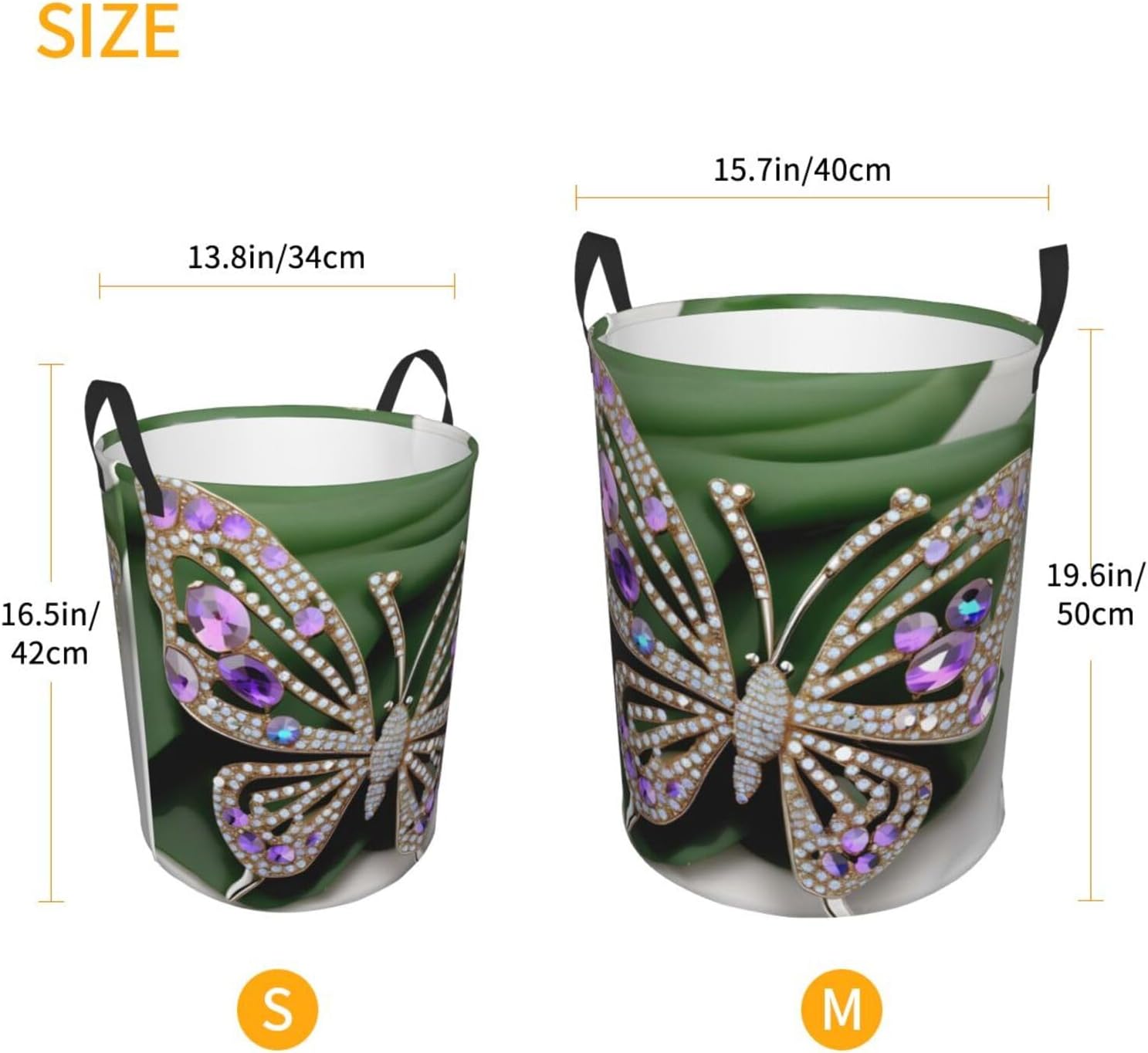 Rhinestone Butterfly Print Circular Protable Storage Bin,Basket For Laundry Hamper With Handles Bedroom Clothes