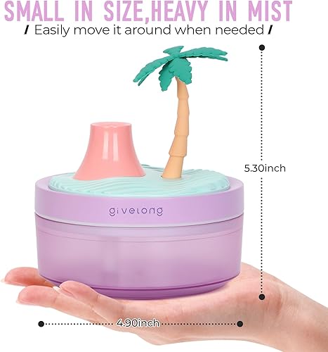 Miniatura 5 de Lindo mini humidificador, humidificadores de escritorio de árbol de coco de 12.2 onzas líquidas para dormitorio, humidificación portátil de niebla