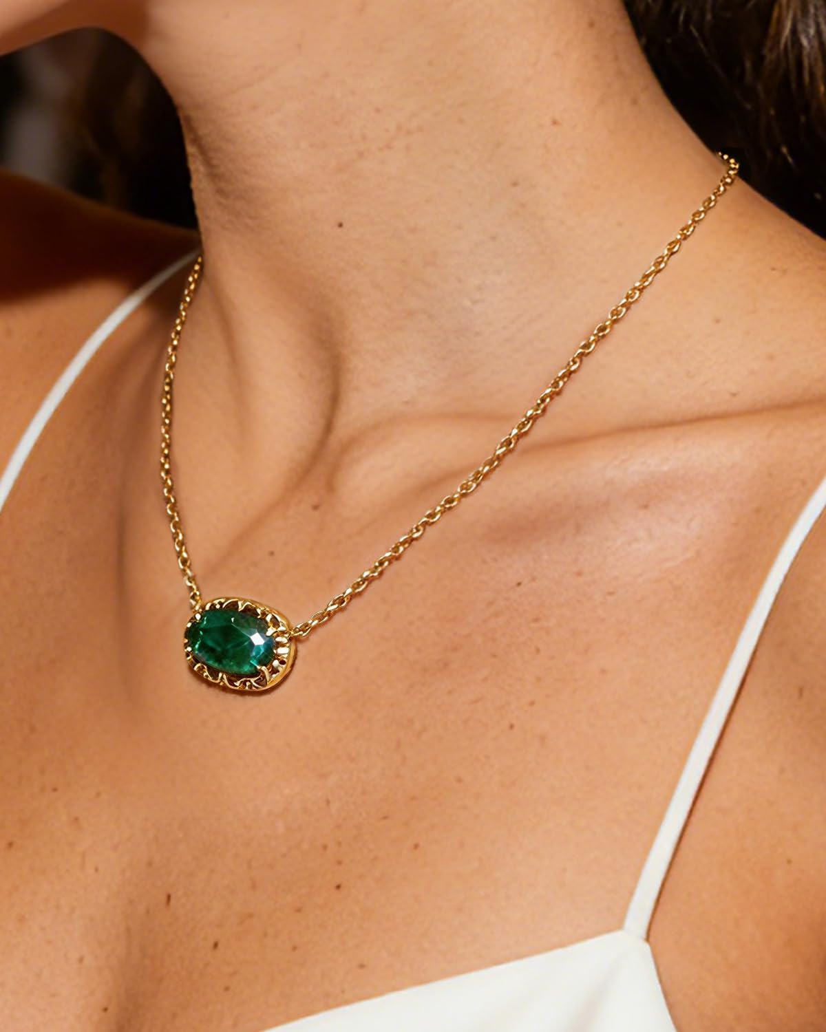 Gold Necklace for Women, Green/Red/Pink Birthstone Necklace, Cross Layered Necklaces, Hypoallergenic, Non Tarnish, Adjustable 15.9" to 17.9" Birthday Day Christian Gifts for Wife Everyday Wear