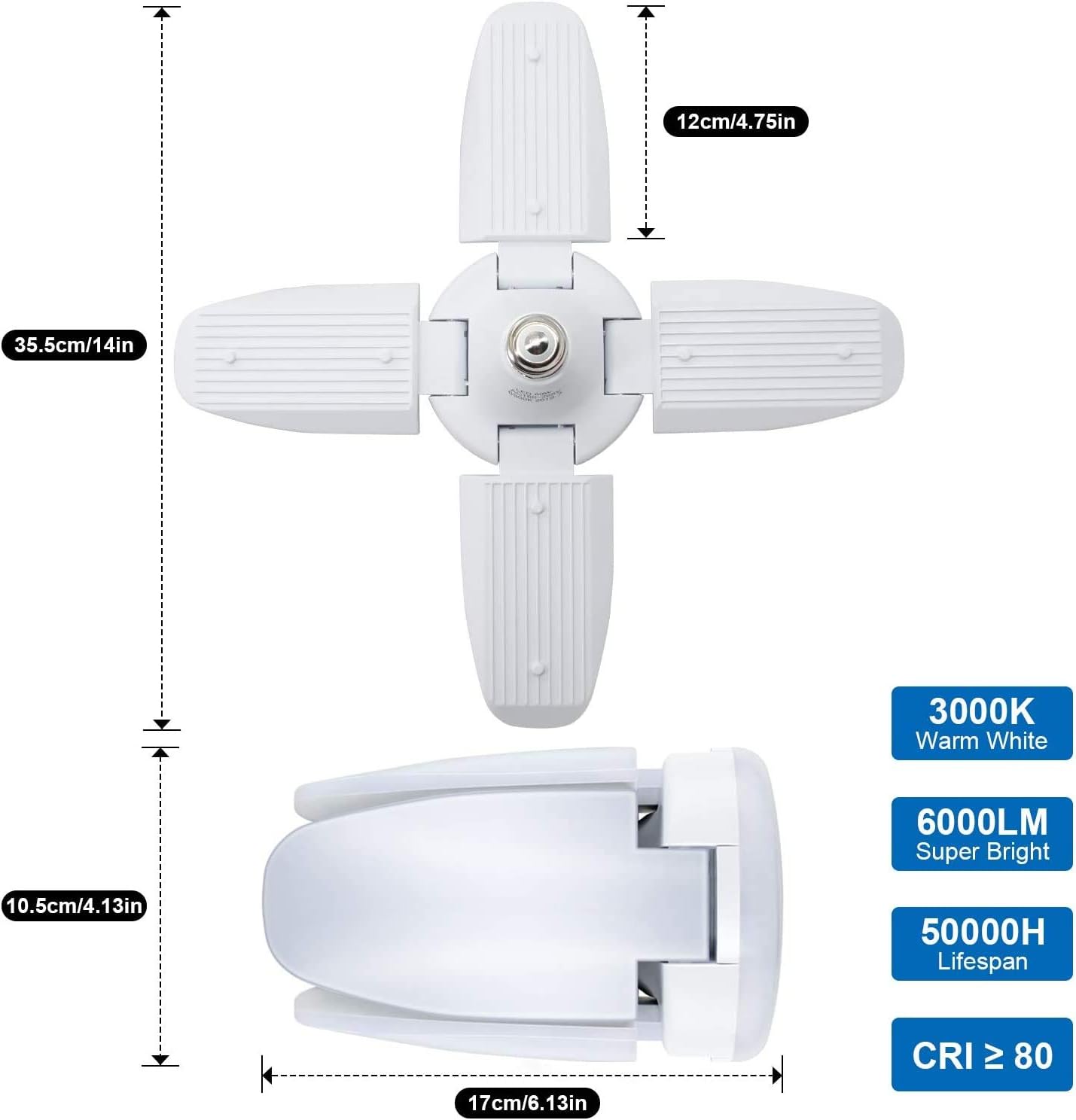 Frее Shірріng Ovеr $50 LED Garage Lights,Exulight 60W Led Garage Ceiling Light 6000LM Daylight,Deformable Light Bulbs 60 Watt Work Light,E26/E27 Shop Lights for Garage Barn Warehouse Workshop Lighting (1-Pack-Warm)
