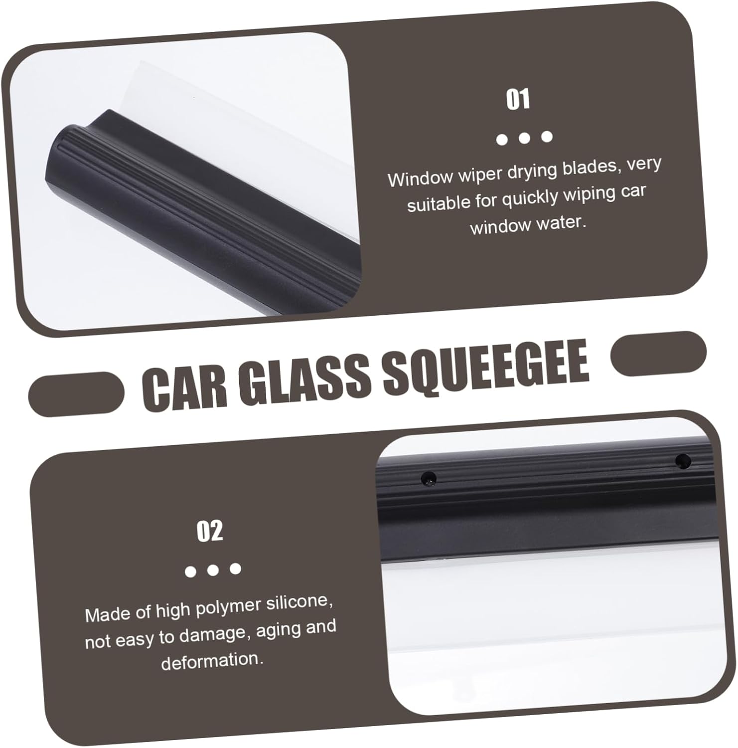 Car Water Squeegee Blades 2-Piece Set Sturdy Glass Cleaning Squeegee Non-Slip Handle for Auto Detailing and Car Care