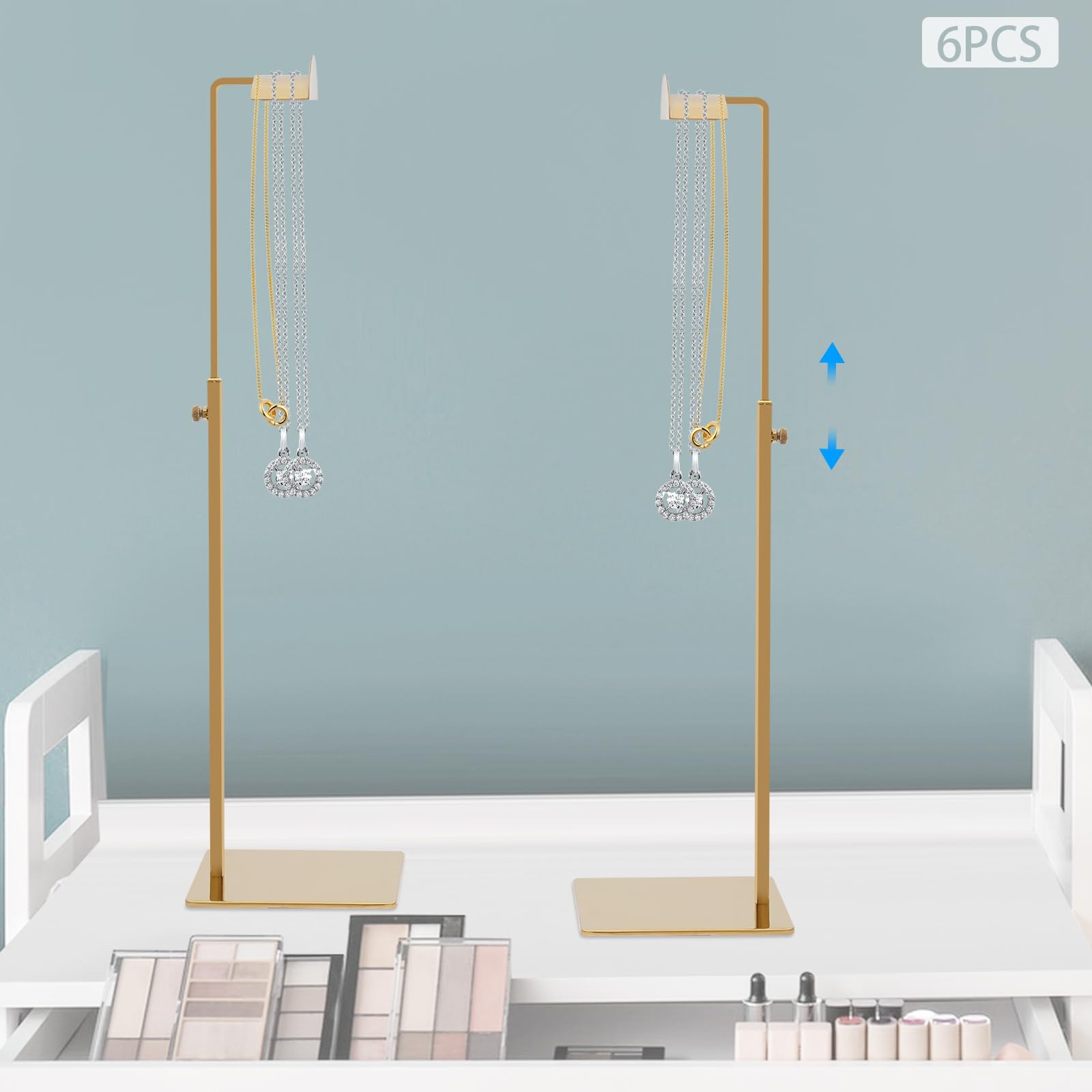 6 supporti per borsa con altezza regolabile, in metallo, grande supporto a testa a D, regolabile in altezza, 40-66 cm, portata 5 kg per pezzo (oro)