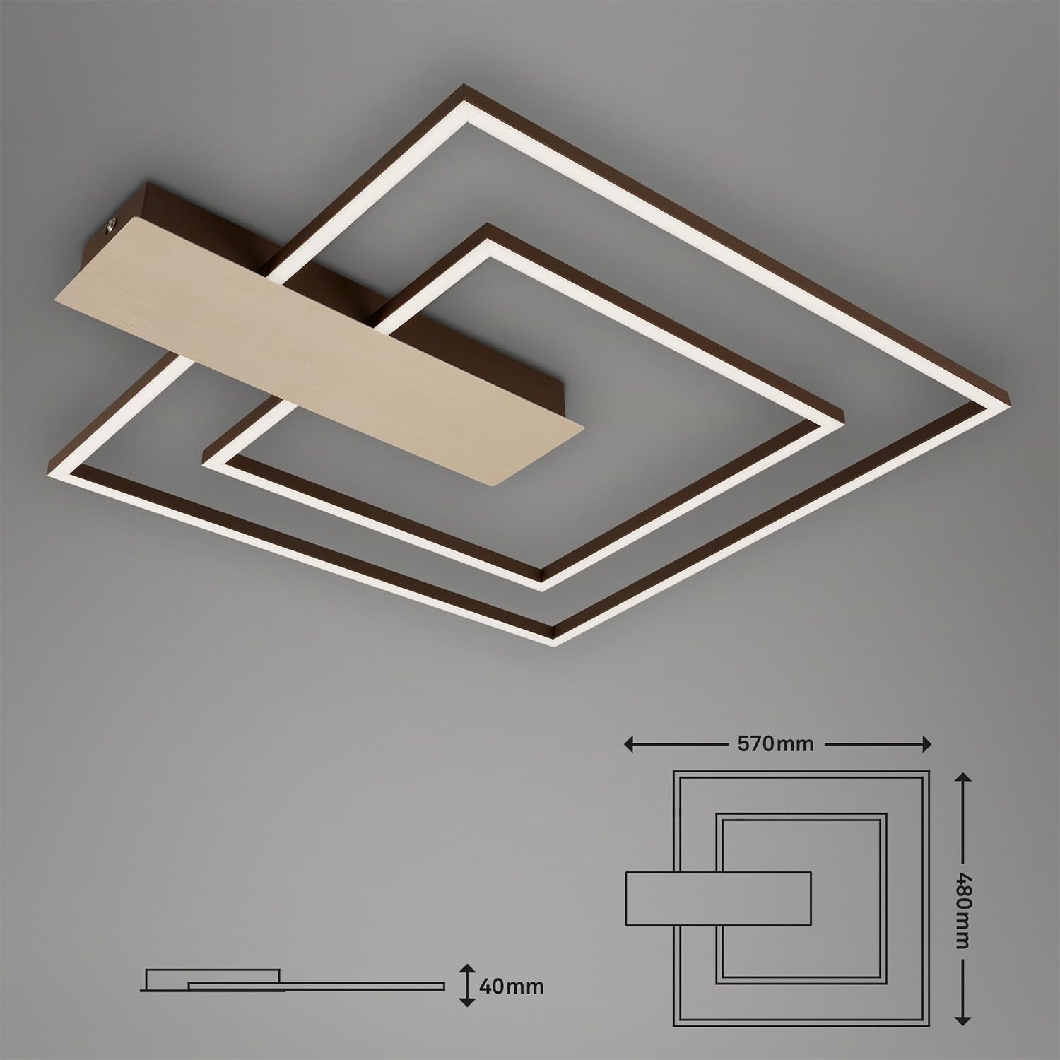 BRILONER Leuchten - Plafoniera a LED, lampada dimmerabile, incl. funzione di memoria, 1 modulo LED ruotabile, 19,6 Watt, 1.500 lumen, 3.000 kelvin, cromo-alluminio, 380x310x75mm (LxPxH