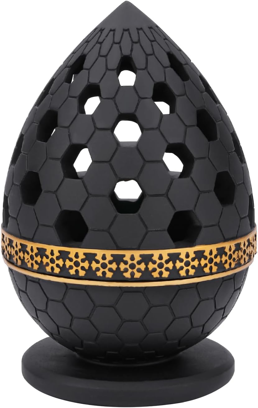 Charcoal Incense Burner, Bakhoor Burner, Oud Frankincense Resin Incense Burner - for Yoga, Spa and Aromatherapy, Office & Home Decor (Black)