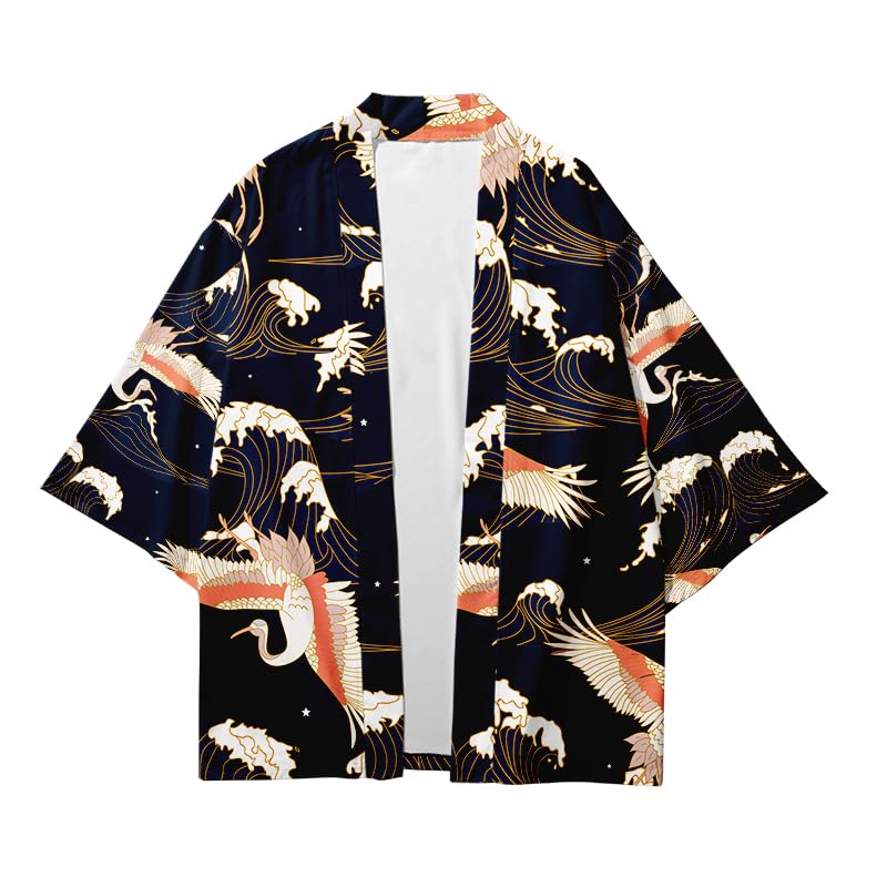 Image of DOVWOER Women's and Men Cardigan Jackets Japanese Kimono Casual Open Front Lightweight Coat