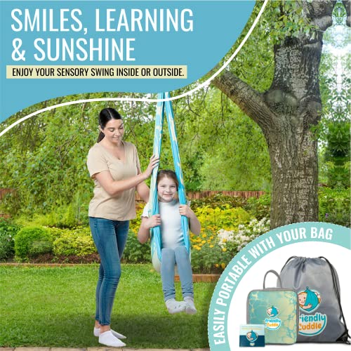 Image of Indoor Sensory Swing for Kids or Outdoor - Holds 300lbs, Double-Layer, & 360 Swivel, Calming Compression Therapy Swing Hammock for Kids & Adults with All Hardware - Sensory-Motor Toys & Gifts