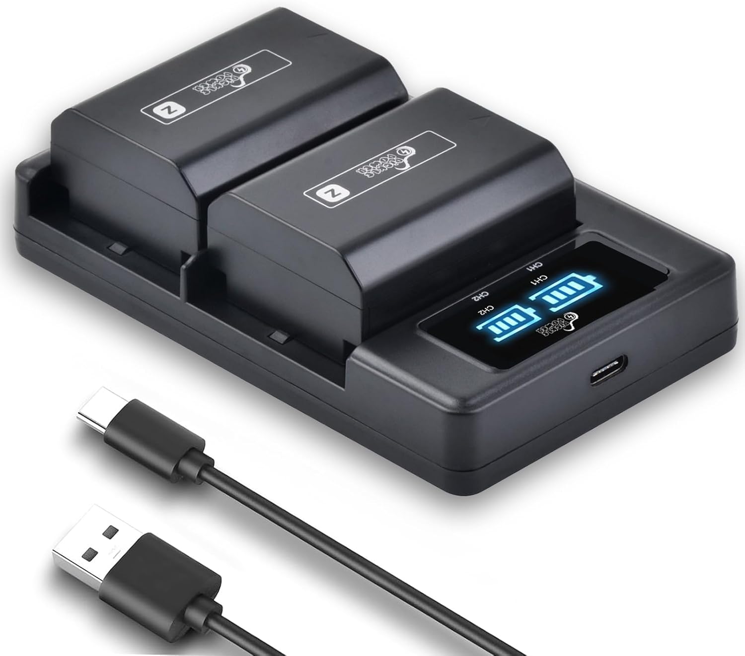 Pickle Power 2600mAh NP-FZ100 Battery 2 Pack and LED Dual Charger for Sony A7 III, A7IV, FX3, FX30, A7R IV, A7R III,A7C, A7S III, ZV-E1, A6700, A6600, A1, A9, A9R, A9S, A9 II Camera