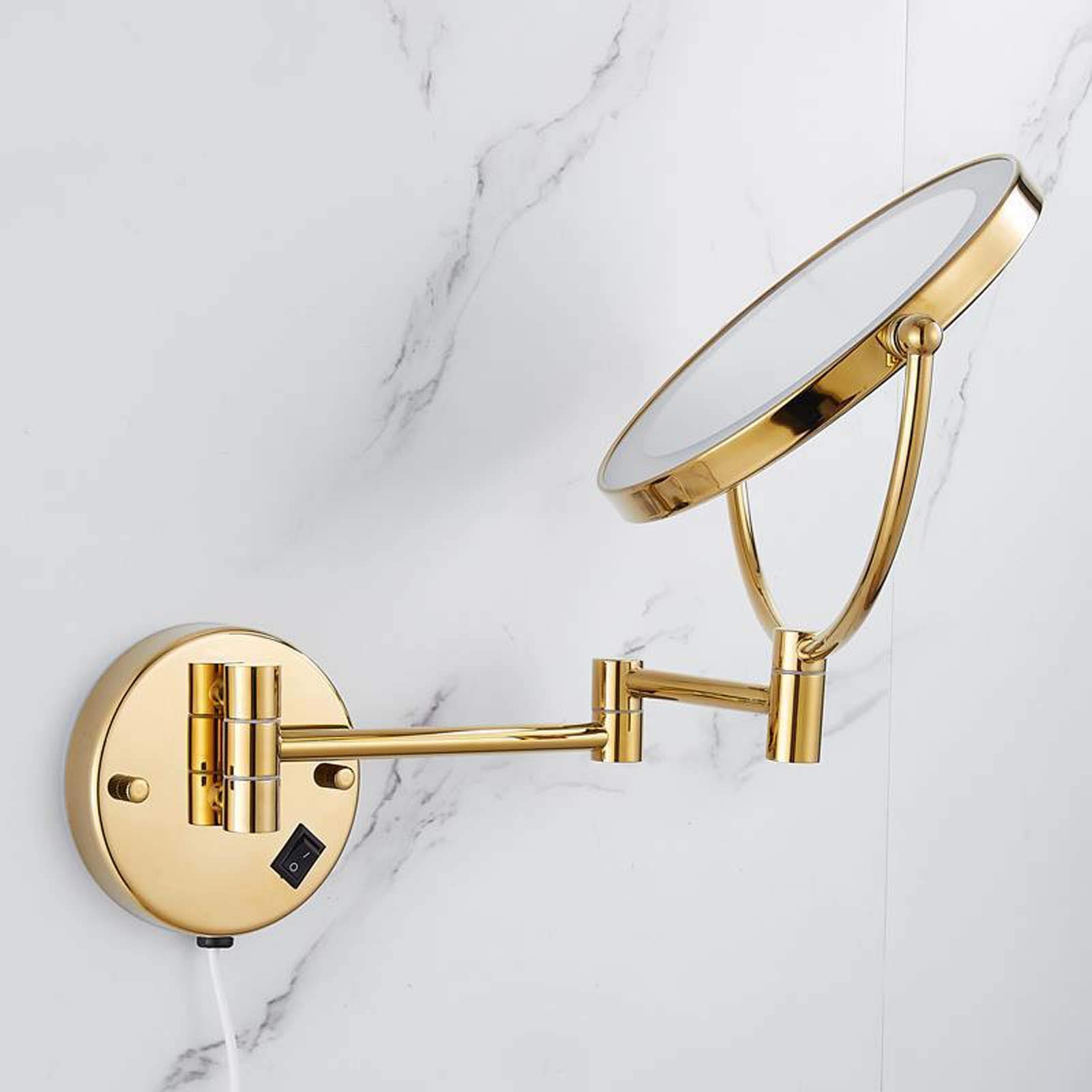 Espejo de maquillaje montado en la pared, aumento de 3x/5x/7x/10x, espejo de baño extensible giratorio de dos caras de 8 pulgadas, brazo extensible, espejo de afeitar cromado para dormitorio
