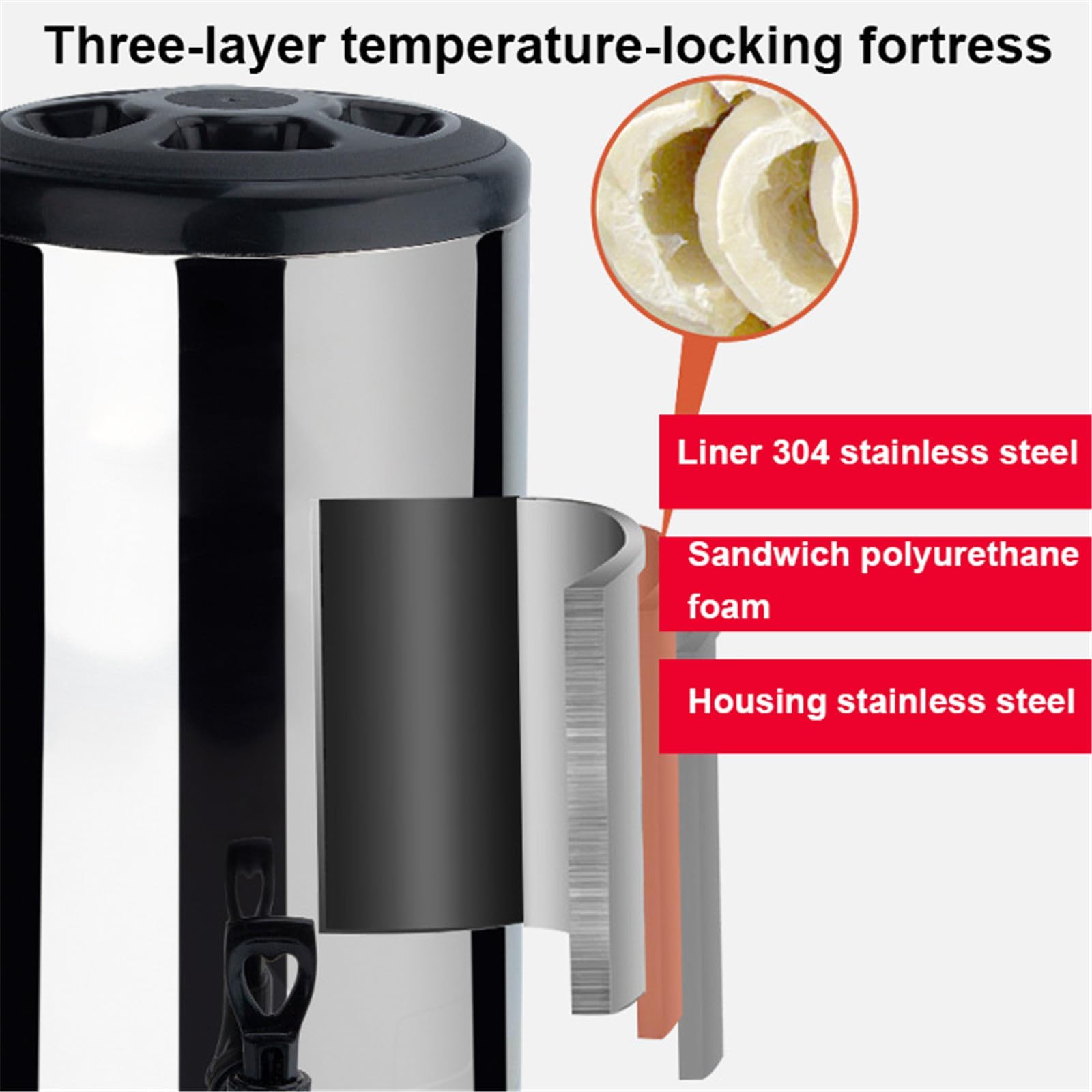 Dispensador de bebidas aislado con grifo, dispensador térmico de bebidas frías y calientes de acero inoxidable de 18 L para café, té, agua, jugo, leche