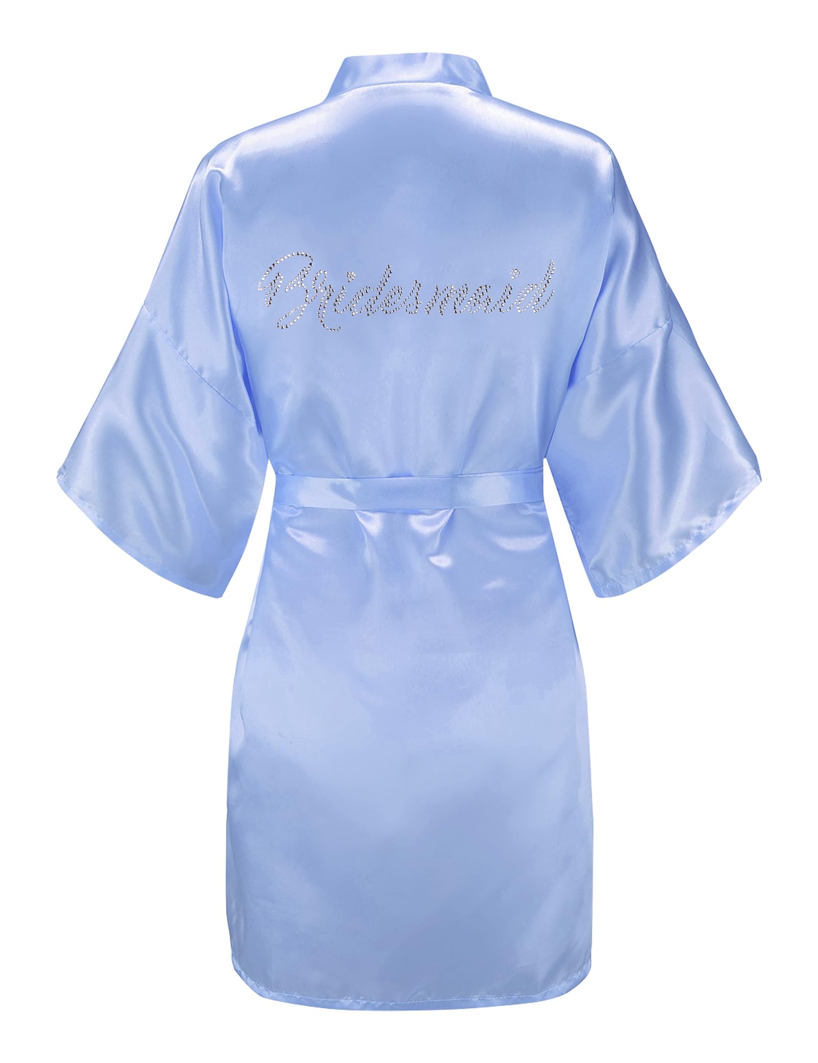 EPLAZA Women's One Size Silver Rhinestones Bride Bridesmaid Short Satin Robes for Wedding Party Getting Ready