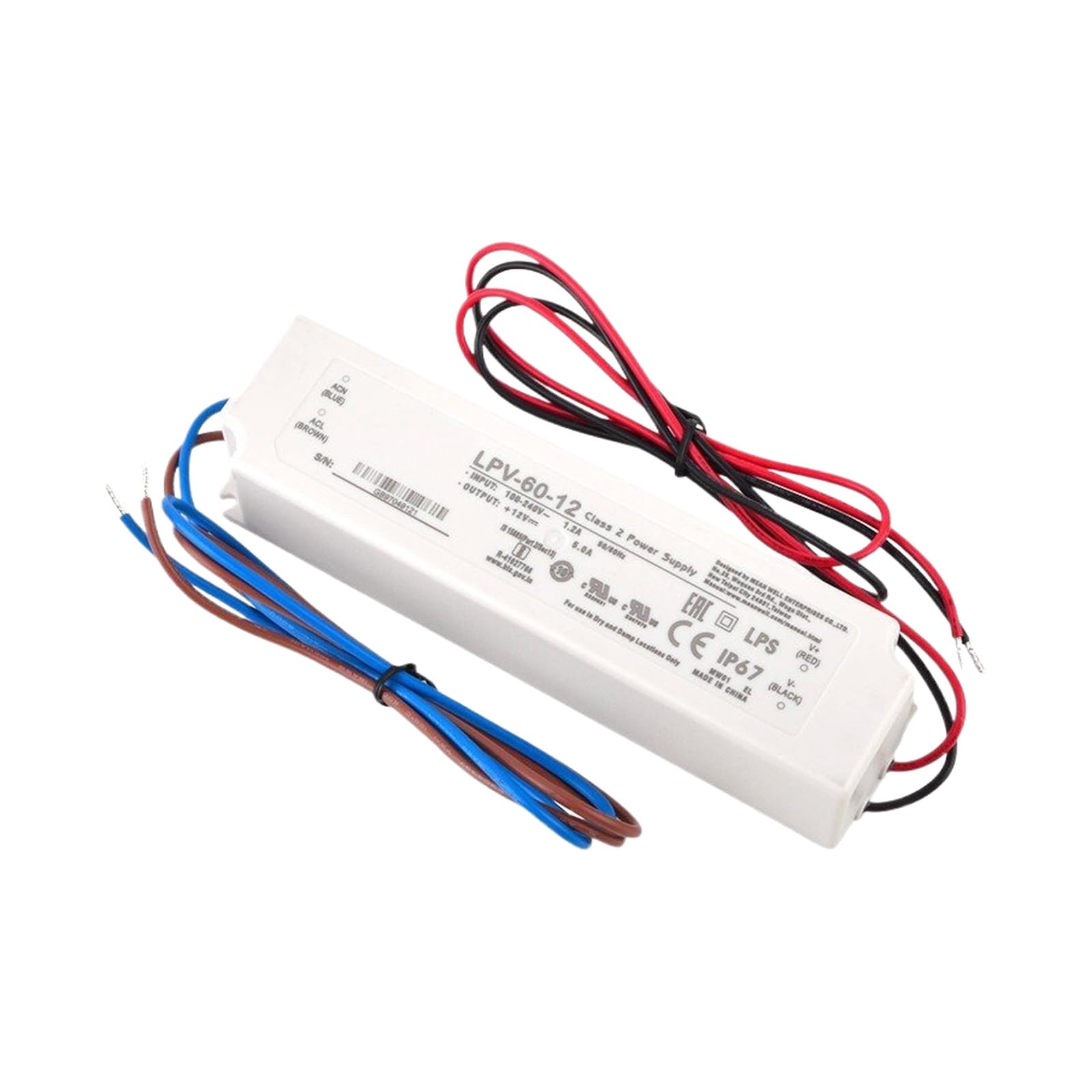 LPV-60-12 12V 5A 60W IP67 Rated LED Driver for Indoor/Outdoor Lighting