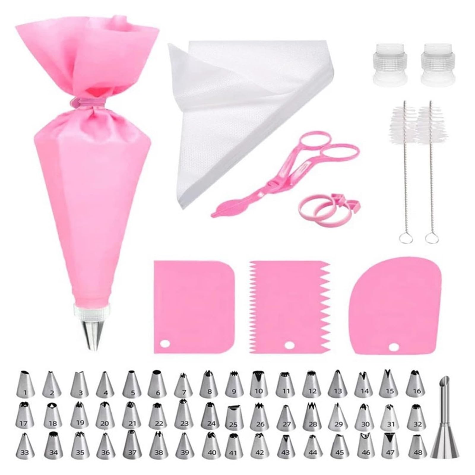 Kuchendekorationsset, 80-teilig, mit wiederverwendbarem TPU-Spritzbeutel und 49 Edelstahl-Spritztüllen, Einweg-Spritzbeutel für Geburtstag, Hochzeit und Cupcake-Dekoration