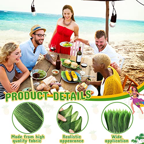Geosar 36 Pcs Banana Leaves Leaf Placemat Artificial Banana Leaves Fake Tropical Table Runner Centerpieces Placemat for Hawaiian Jungle Adventure Theme Party Decor, Green, Faux, 15.8 x 5.9 Inch