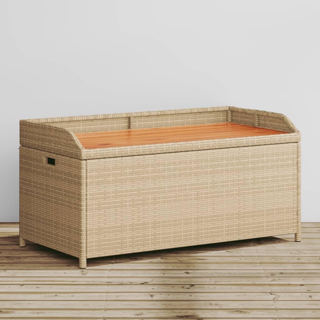 Panca Portaoggetti Beige Misto 100x50x52 cm Polyrattan e Acacia,Panca Portaoggetti Giardino,Panchina da Esterno,Panca Contenitore da Esterno-365951