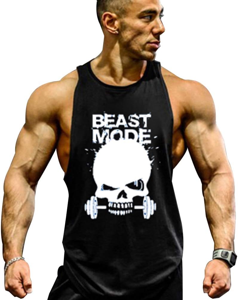 Mens Skull Print Stringer Bodybuilding Gym Tank Tops Sleeveless Workout Shirt Fitness Vest - Image 2