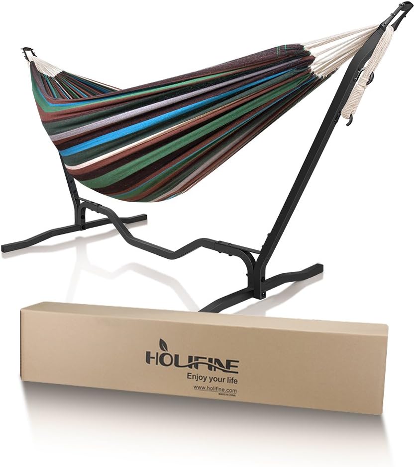 Holifine XXL Hammock Double with Metal Stand Unique Design of Guitar Outdoor Camping Garden Swing Indoor Room Deco Bed Frame 200 x 150 cm Cotton and Polyester Fabric Max Load 200 kg - Green
