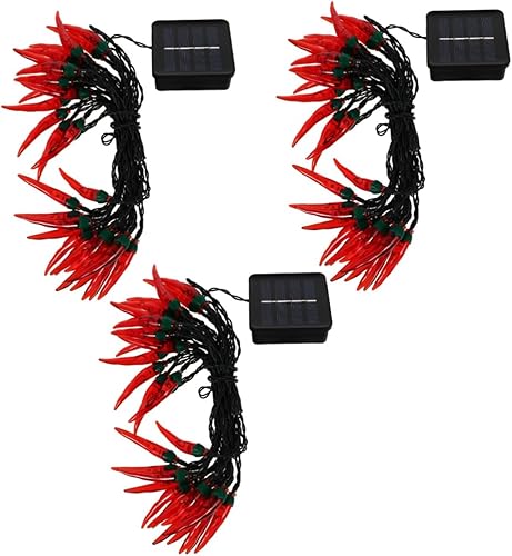 UKCOCO 3 juegos de luces de cadena de chile rojo LED jardín colgante luz LED escena luz Navidad luz de hadas luz solar luz al aire libre lámpara de