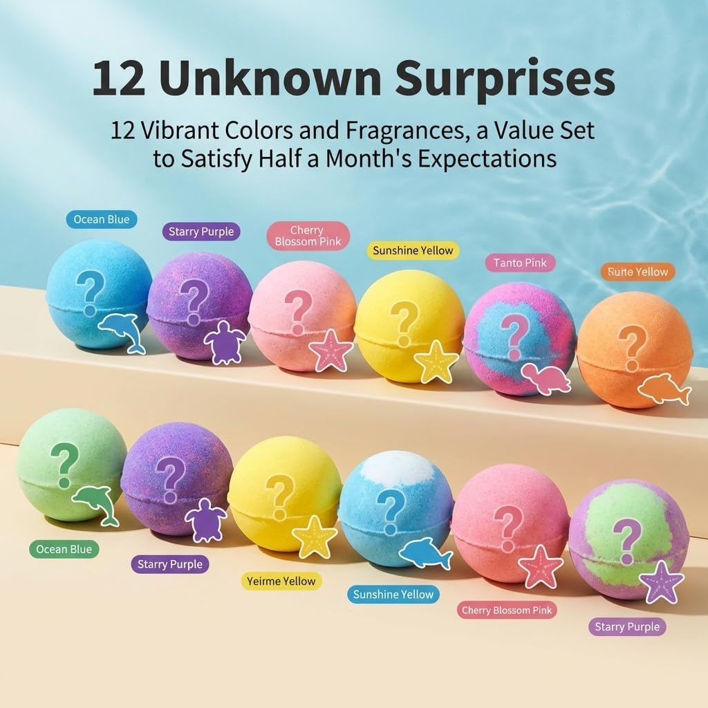 2026 New Natural Bath Bombs,12-Pack Kids Bath Bombs with Surprise Spring Toys Inside,Color Changing Spa Easter Bath Balls (B)