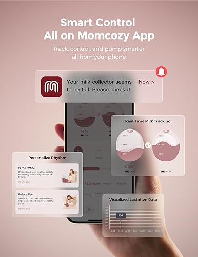 Miniatura 6 de Momcozy Air 1 Extractor de leche ultrafino, bomba portátil manos libres con estuche de carga inalámbrica y control de aplicación con modo automático