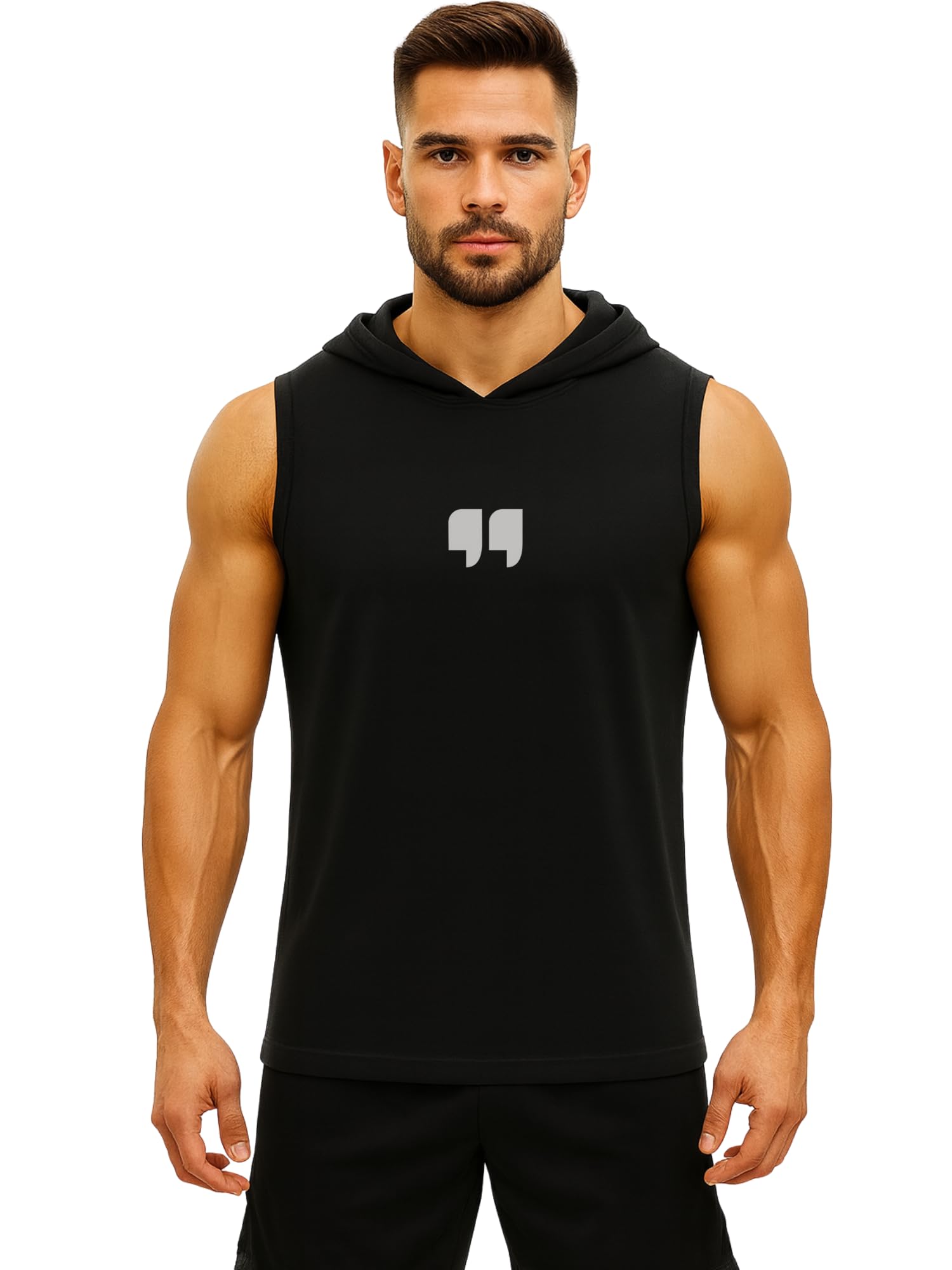 Men’s Sleeveless Hooded Gym T-Shirt | Muscle Fit Workout Hoodie | Lightweight Sports Training Tank Top-Vest Hood Scoop-image-2