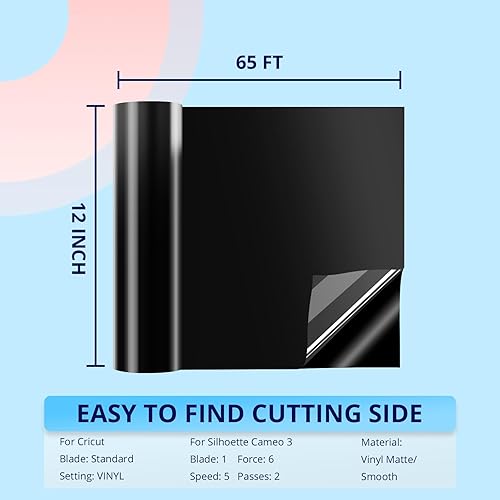 Miniatura 2 de HTVRONT Vinilo permanente negro  Vinilo negro mate de 12 x 65 pies para Cricut, Rollo de vinilo adhesivo para Cricut, Silhouette Cameo y otros