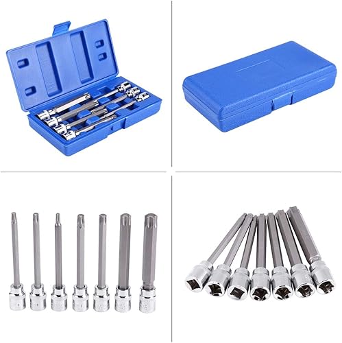 Miniatura 4 de Juego de dados de 3 puntas de estrella extralargas de 8 pulgadas, 7 piezas, juego de dados de 4.331 in (Torx) T25, T30, T40, T45, T50, T55,