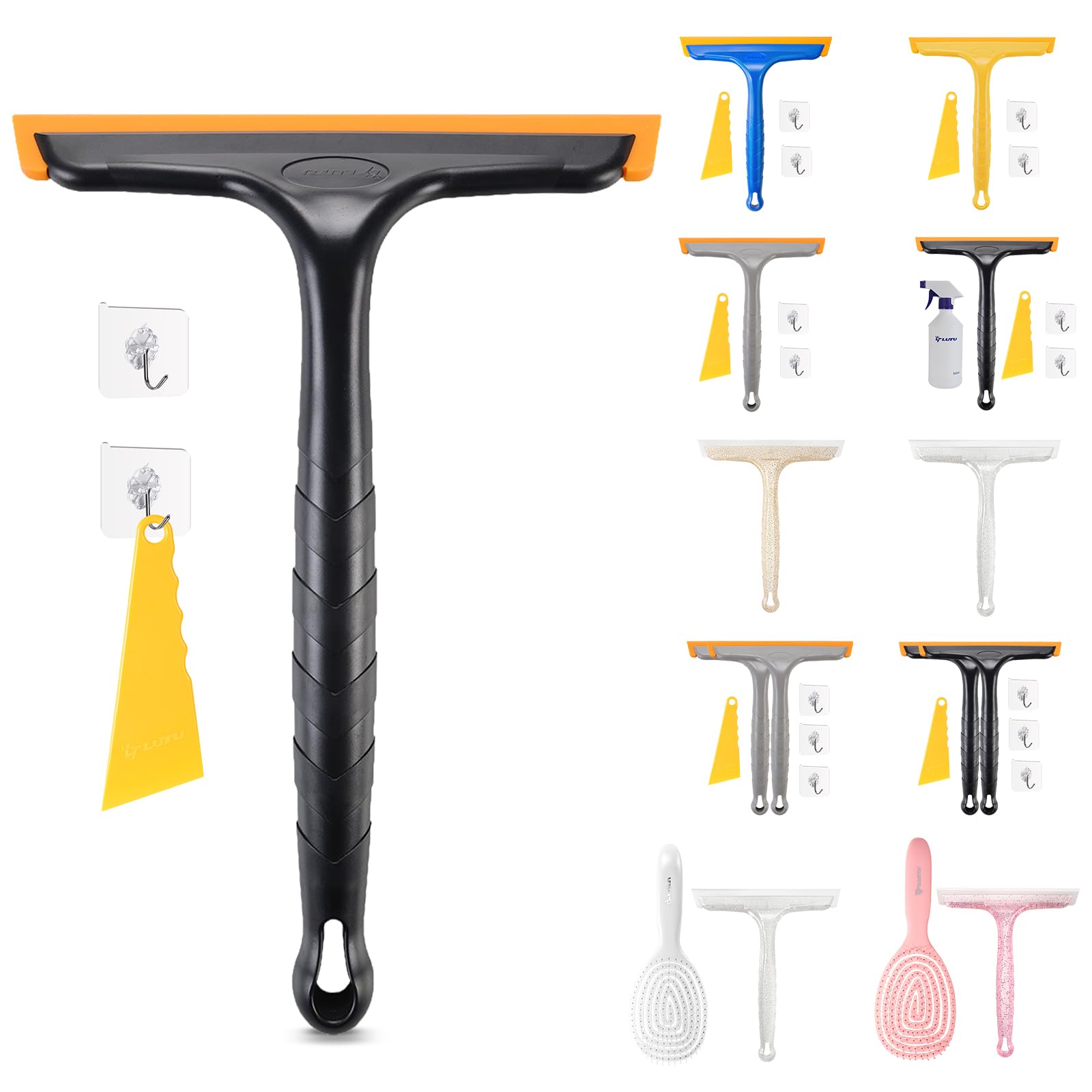 Shower Squeegee for Glass Doors, Bathroom Squeegee for Shower, Window Squeegee, Home Bathroom Silicone Cleaner Tool, Suitable for Bathroom, Kitchen, Tile, Mirror, Car Glass, by LTLUTU, 8in Black