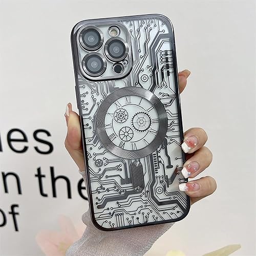 Miniatura 3 de Funda magnética transparente con patrón de circuito para iPhone 141312Pro Max compatible con Magsafe, protector de cámara de lente completa de