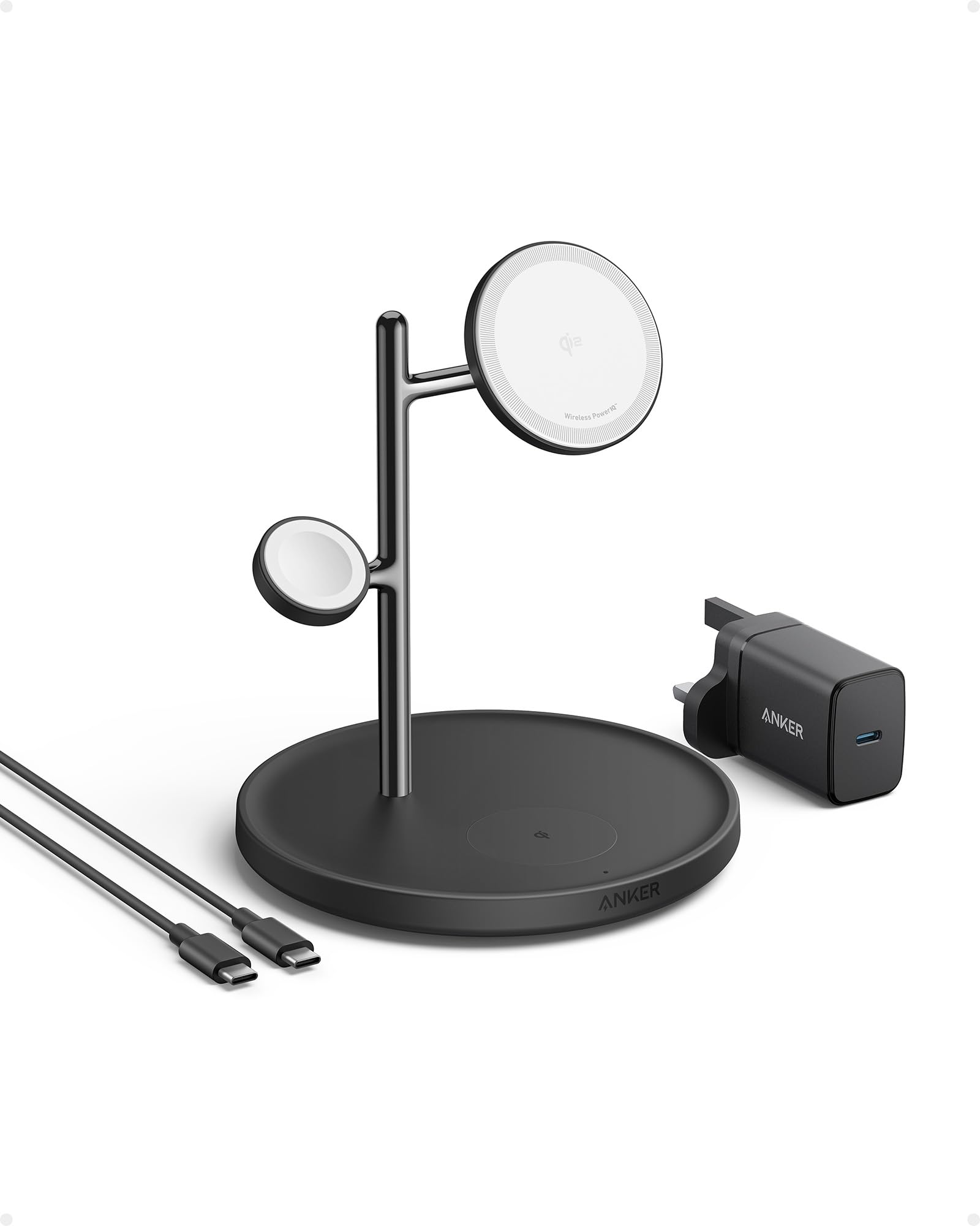Anker 3-in-1 Wireless Charging Station, MagSafe Charger Compatible, Qi2 Certified 15W Wireless Stand