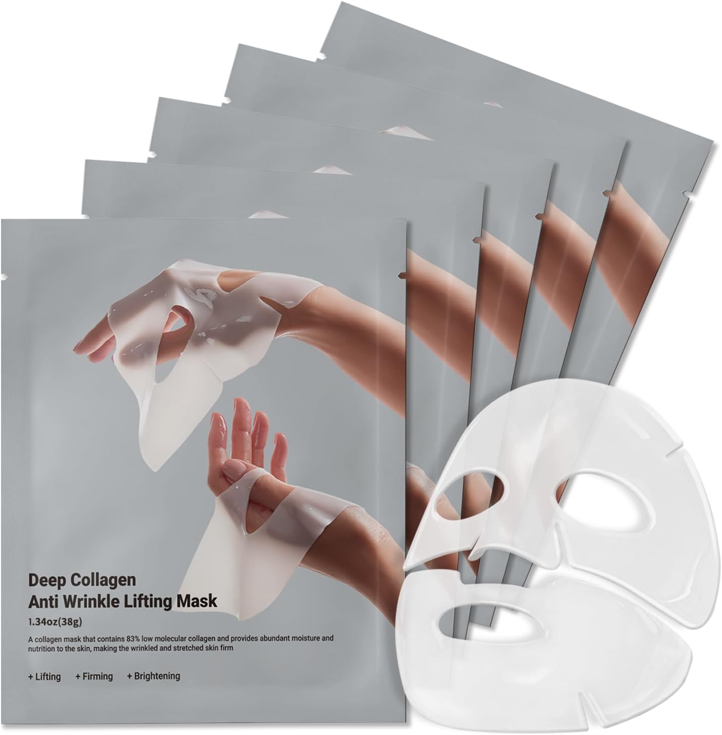 Rosemine Deep Collagen Anti-Wrinkle Lifting Overnight Mask Facial sheet masks with low molecular weight collagen for lifting, firming, and moisturizing 5 Packs