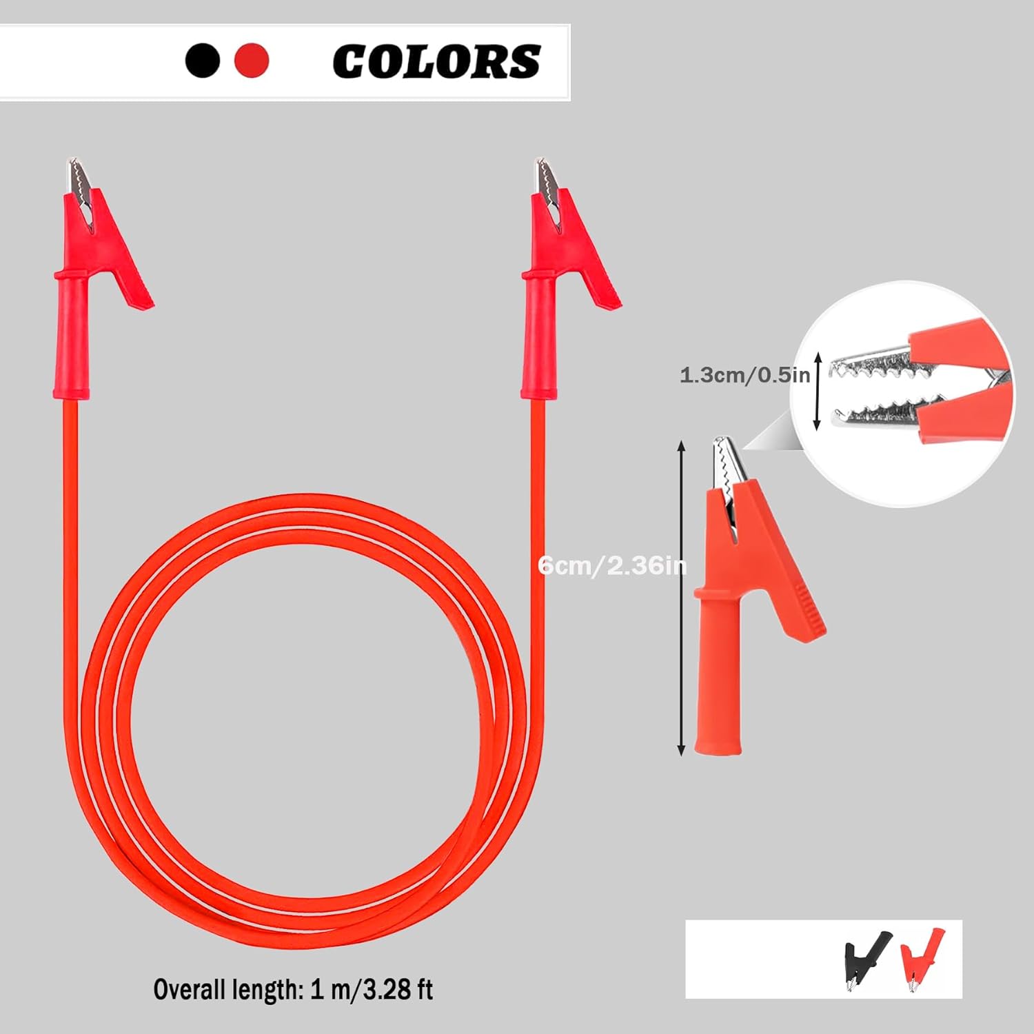2 PCS Alligator Clips Test Leads Cable Double Ended Alligator Clip Electrical Test Leads Test Cable Wire Cable with Insulators 3.28ft for Electrical Test (Y-Y 16AWG 2S)