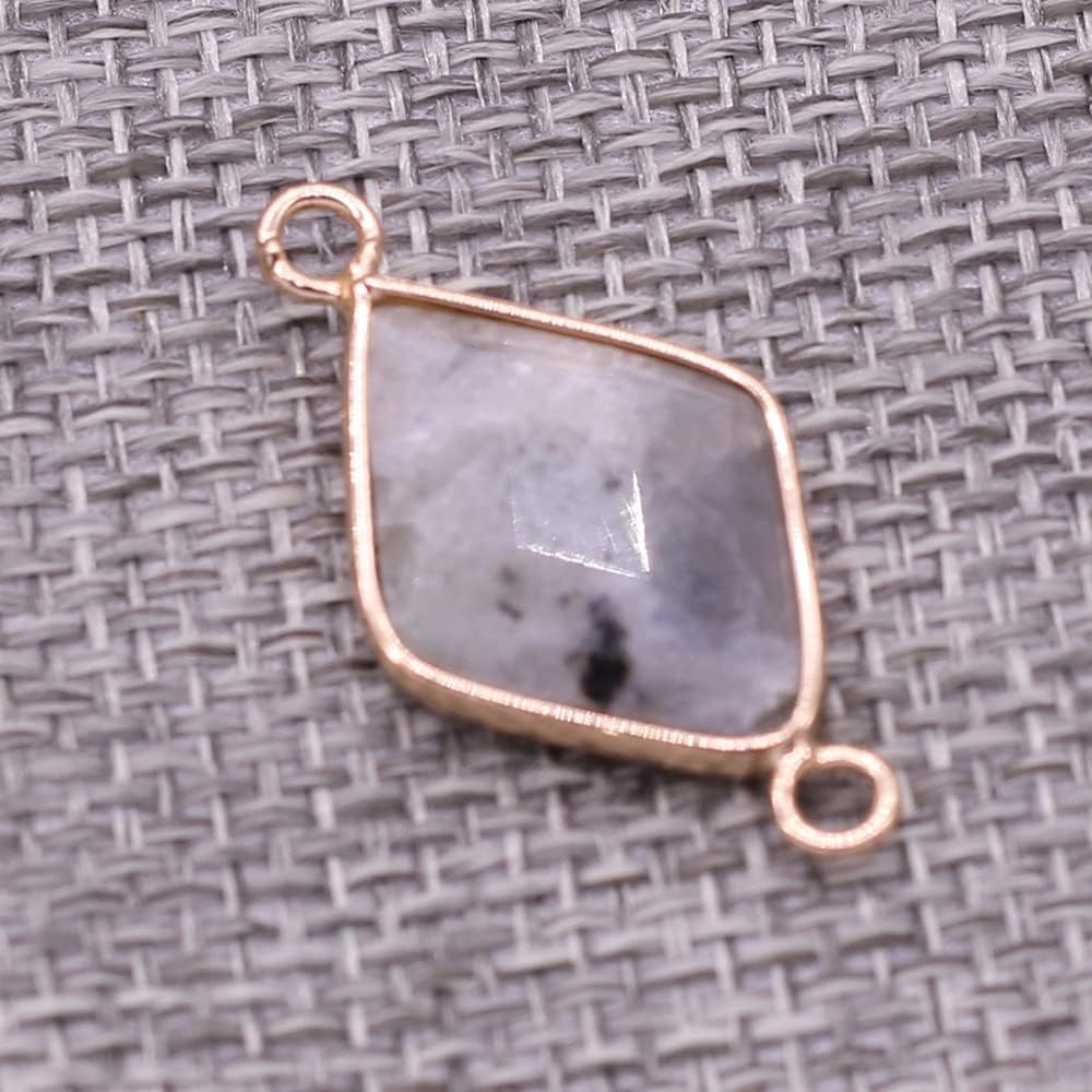 LHJ 6 Pcs natural stone pendant connectors rhombic mixed stone link charms agate crystal for jewelry making necklace bracelet - Image 8