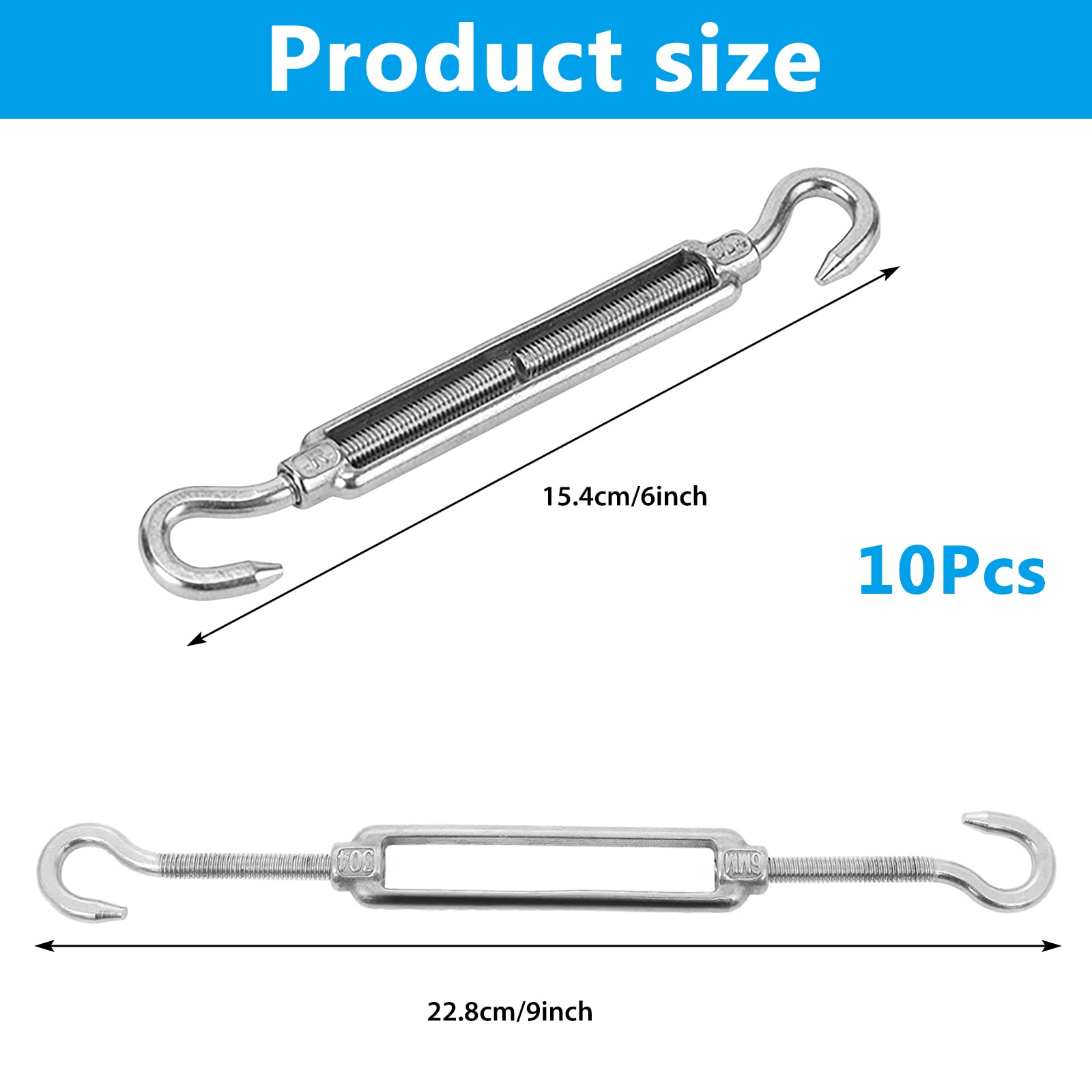 Tenditore Cavo Acciaio Inox M5 - Set 10 Pezzi Con Morsetti, Per Tende, Cordame - Foto 9