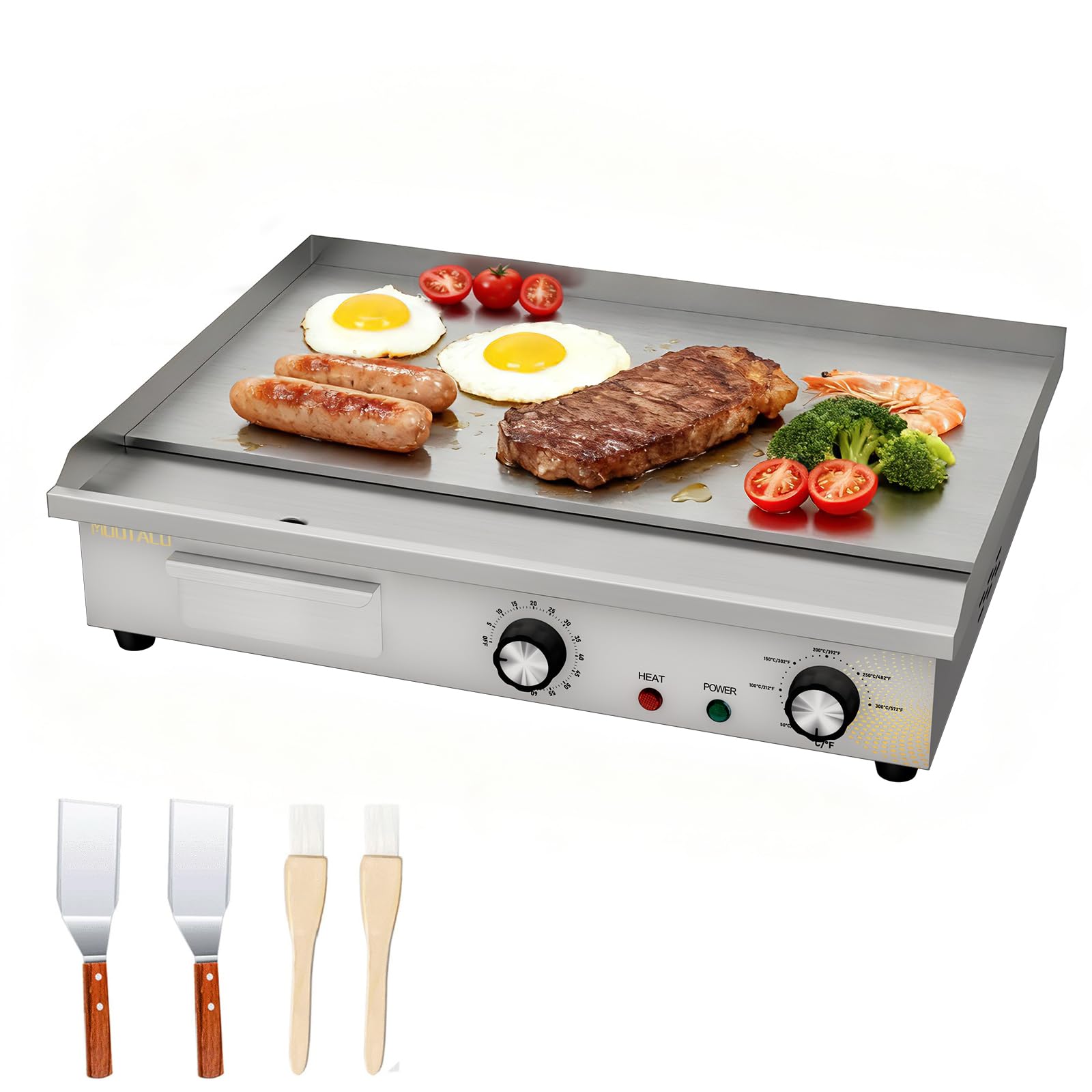 MOOTACO Commercial Electric Griddle,Countertop Flat Top Griddle with Timer,Stainless Steel Grill (54 x 30 cm)
