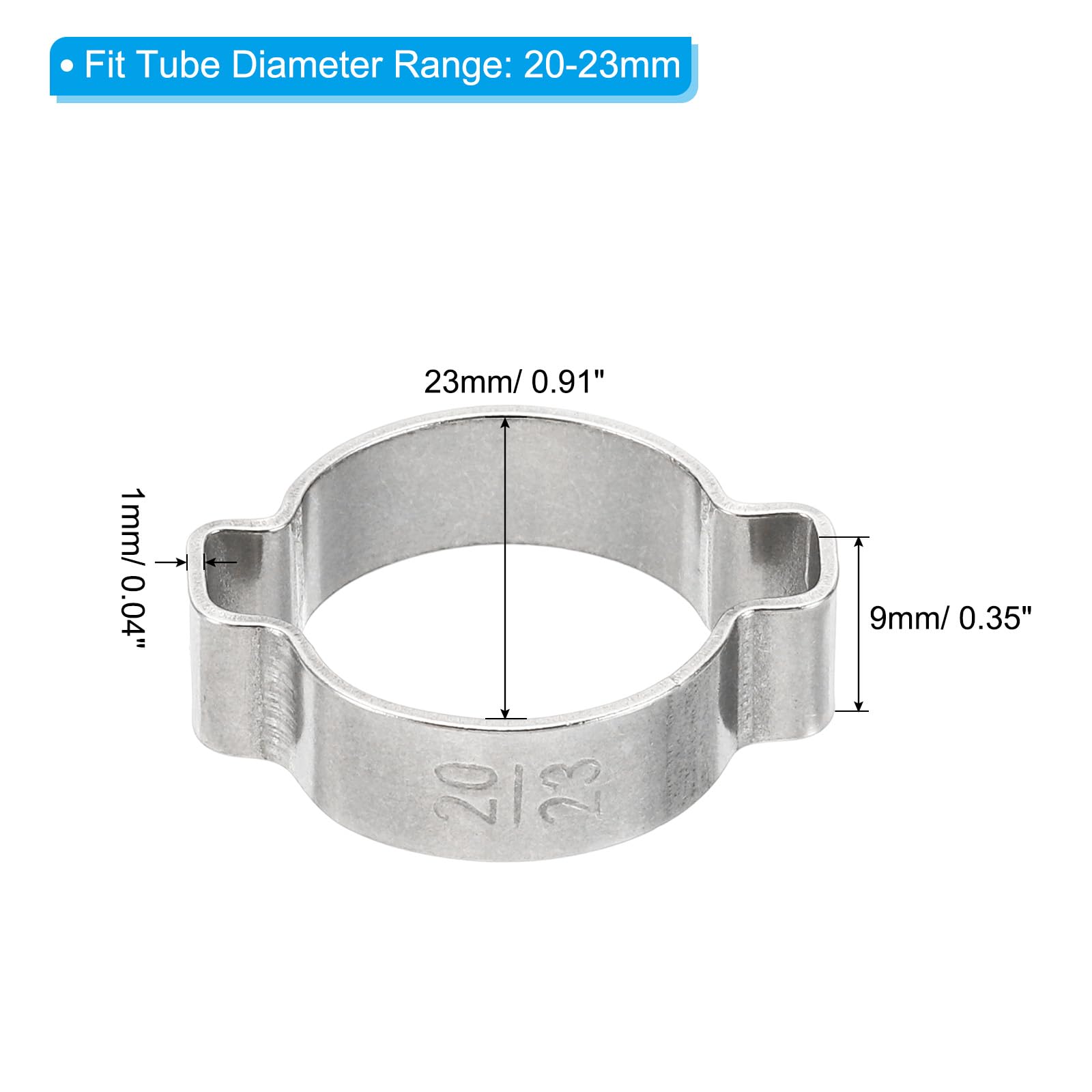 PATIKIL 30 Pack 20-23mm Double Ear Hose Clamp, 304 Stainless Steel O Clip Crimp Rings for Fuel Petrol Pipe Tube Fitting Connections, Silver Tone - Image 2