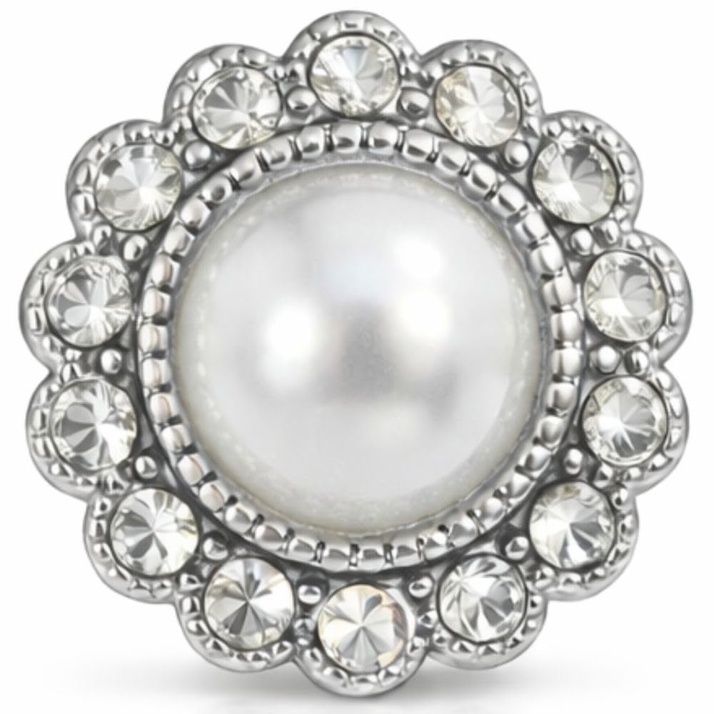 Small Pearl Flower Diamante Silver Shank Buttons - 12mm - Pack of 2