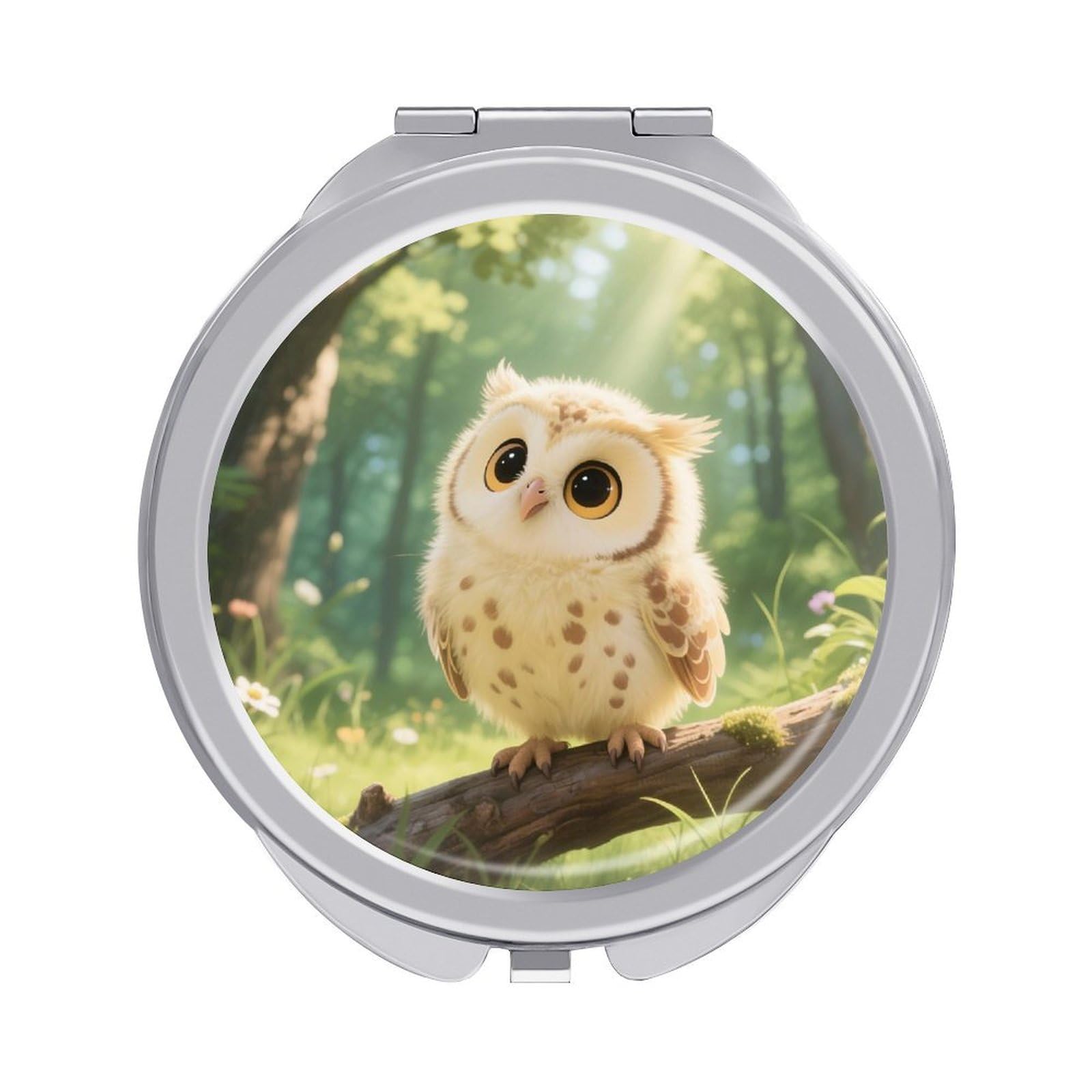 VstaDank Cute Owl Cub Travel Makeup Mirrors Exquisite Double-Sided 2X/1X Magnifying Folding Pocket Mirror Portable Round Handheld Mirror Mini Compact Mirrors for Outdoor Home