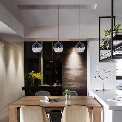 Miniatura 3 de Bewamf Moderna mini iluminación colgante con pantalla de cristal negro mate y gris Edison Loft ajustable para cocina, isla, restaurantes, hoteles,