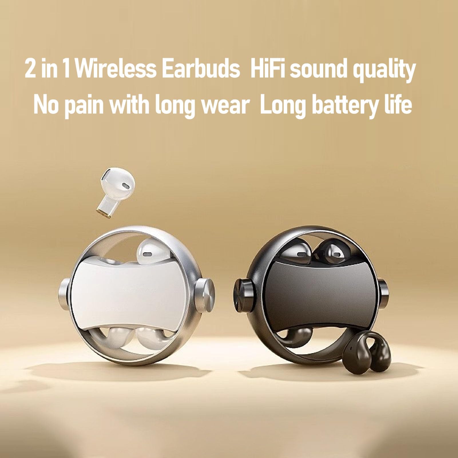 Auricolari Wireless 2 in 1 Bluetooth 5.3 per lo Sport IPX5 Impermeabile HiFi 140H Riproduci Clamp/Holder su Auricolare per PC Fitness, ABS, Metallo (BLACK)