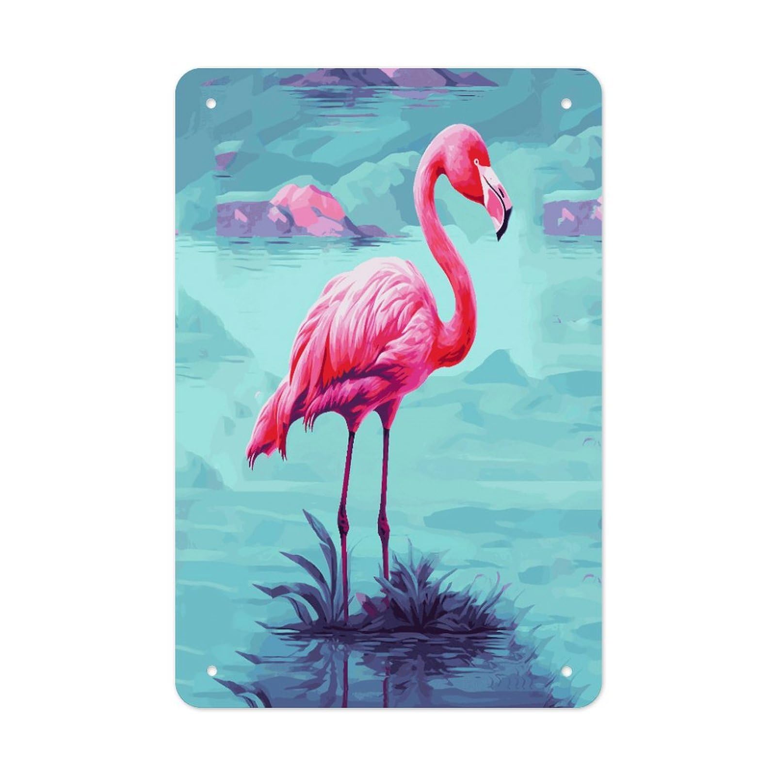 LDGSUPH Pink Flamingos Wall Art Prints Folded Edge Iron Sheet Painting with Holes for Wall Prints Decorative Picture Metal Signboard Decor Painting for Outdoor Indoor Wall Decor