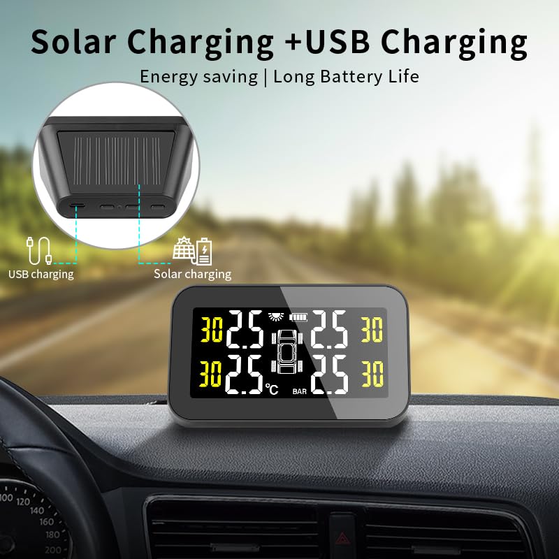 ReifendruckprüFer Solar Power Intelligente Drahtlose 4 Reifen Smart Auto Druck Monitor System Zubehör Werkzeug Reifendruckkontrollsystem(External sensors)