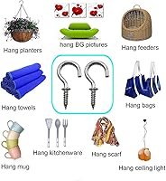 Vista 4 de IDEALSV 50 Pcs (304) Stainless Steel Screw Ceiling Hooks 5/8 Inch Small Cup Hook Screw-in Light Hooks Outdoor and Indoor Hanging