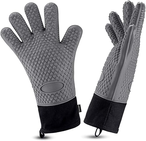 Guantes de barbacoa, guantes de silicona resistentes al calor, guantes largos impermeables para horno de cocina con capa interior de algodón para
