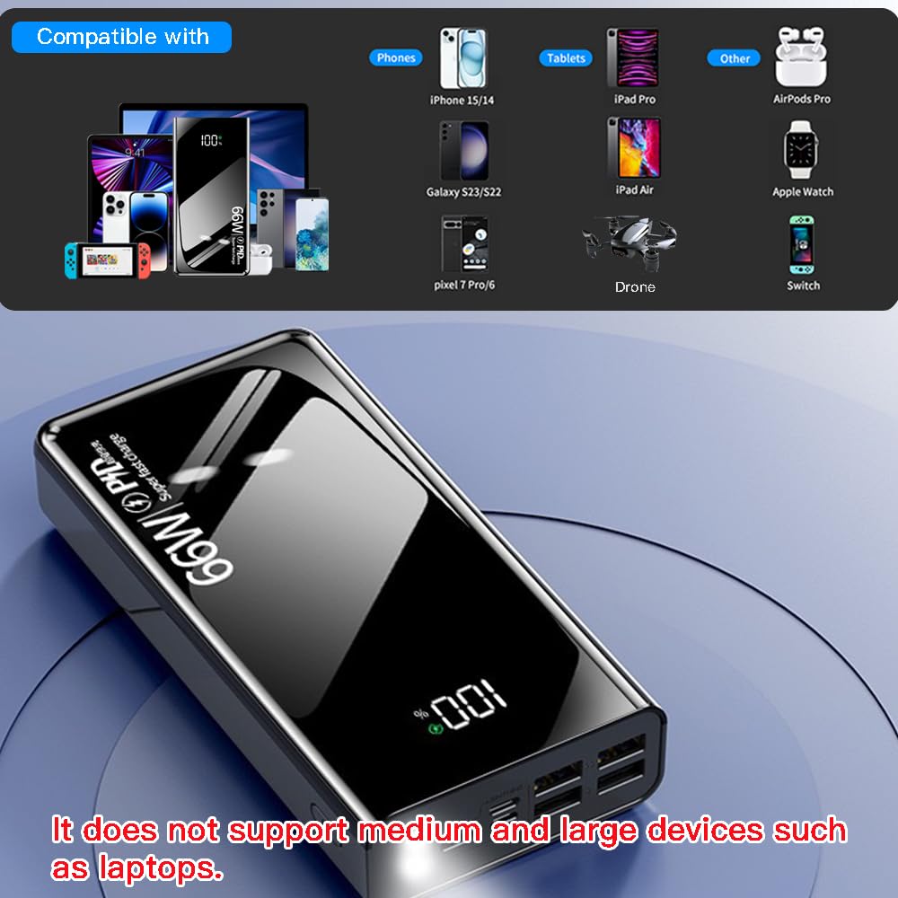 Banque d'alimentation, Power Bank Portable 2400W, Chargeur Rapide pour iPhone avec Lampe de Poche Batterie Externe USB C de très Grande capacité