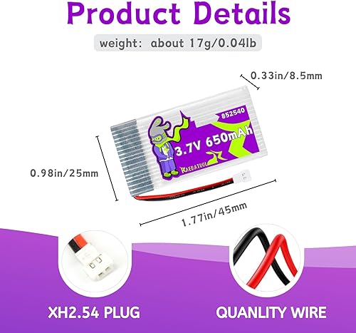 Miniatura 3 de 3.7V 650mAh 852540 25C Lipo Baterías para SYMA X5 Serial UVA Quadcopter, X5SW X5SC Drone, WLtoys V252 XT Flyer con XH2.54Molex Plug y USB 1S Cargador