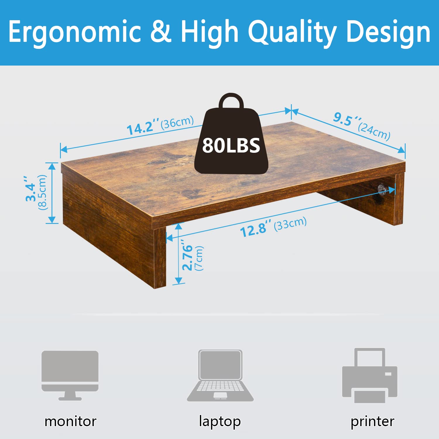 Snapklik.com : TEAMIX 14.2 Inch Monitor Stand Riser, Rustic Brown Wood ...