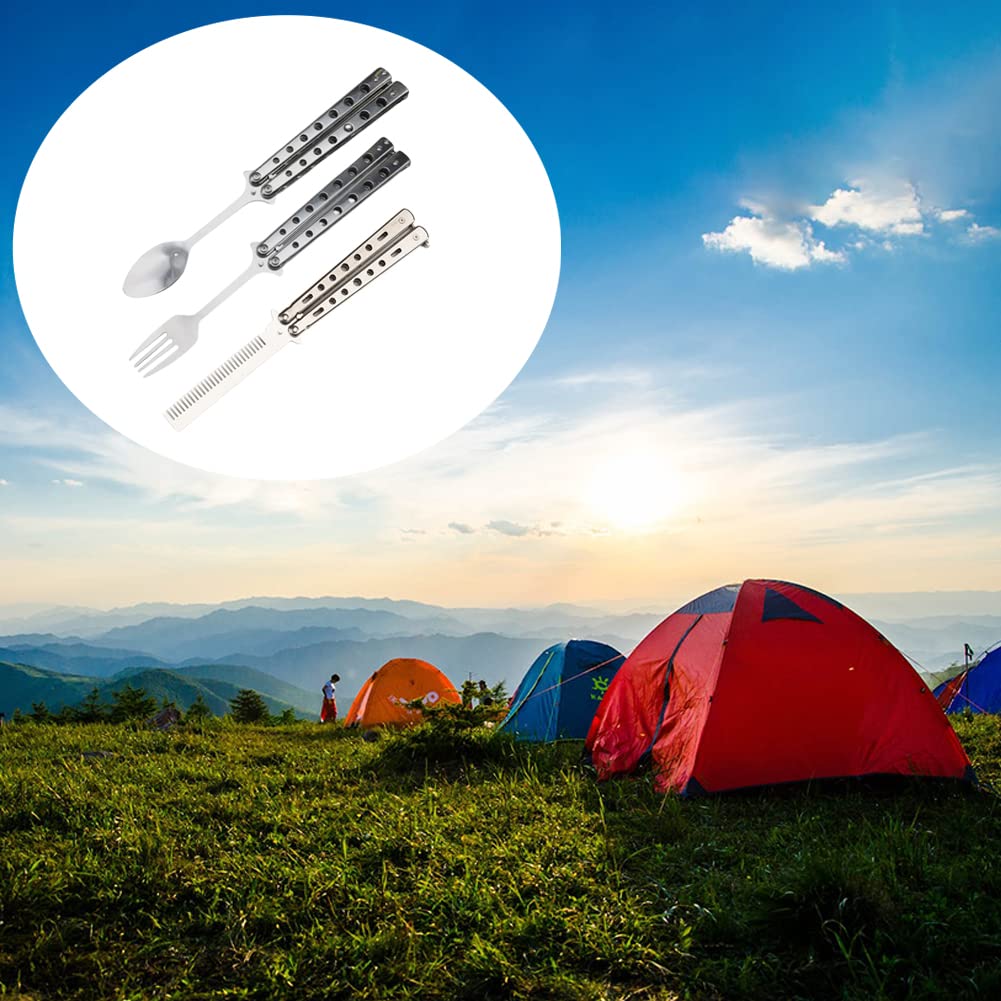 Forchetta Farfalla Cucchiaio Pettine Campeggio Posate Set Pieghevole in Acciaio per Campeggio Caccia Viaggi Outdoor BBQ Posate Utensile