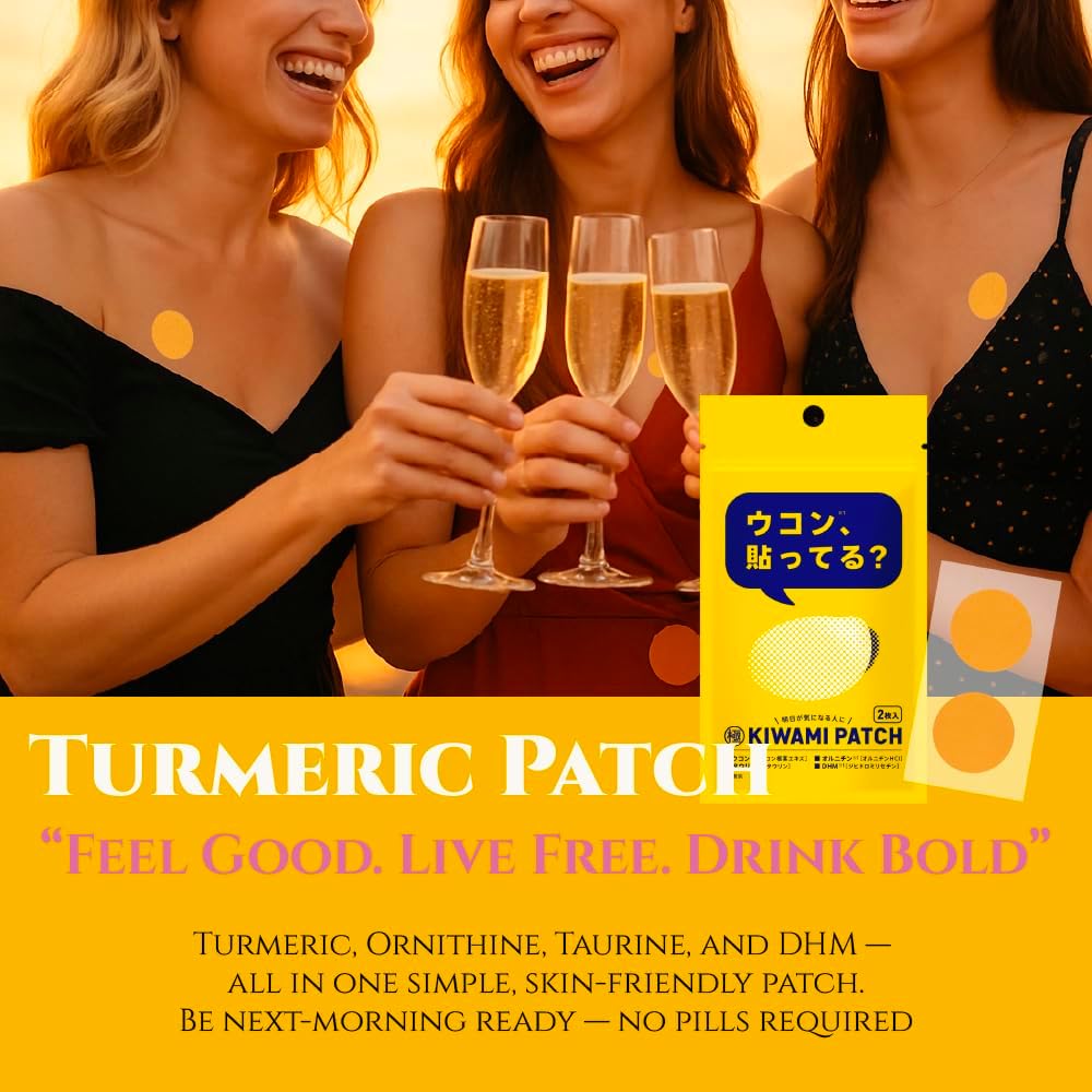 KIWAMI Patch Turmeric Body Patch for Women & Men – Plant-Based for Night-Out Lifestyle Use – 1 Pack (10 Pieces) Made in Japan