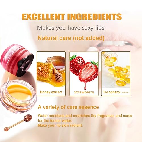 Miniatura 5 de Bee Balm Lip Balm Honey Pot, fresa y miel hidratante propóleos máscara labial, prevención hidratante exfoliante de labios secos y agrietados,